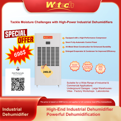 Tawaran Khusus Terbatas untuk Dehumidifier Industri 240L / Hari Untuk Ruang Besar Low Noise Continuous Drain Untuk Kamar Pabrik / Laboratorium